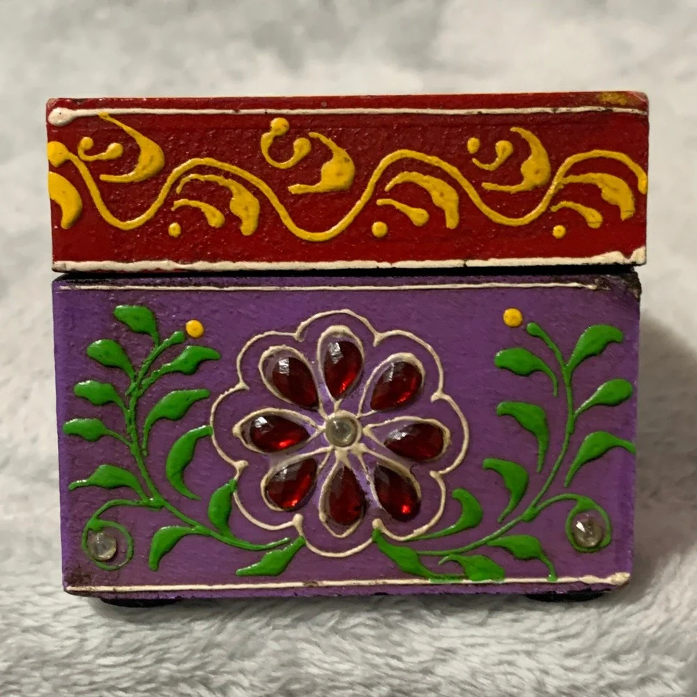 World Market Hand Painted Horse Jewelry Trinket Box Mango Wood India Gem Accents